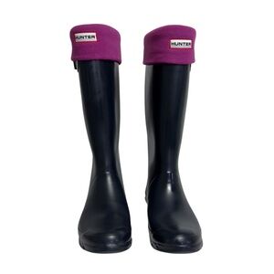 Hunter Huntress Wellington Rubber Rain Boot With Pink Fleece Liners Women's 7